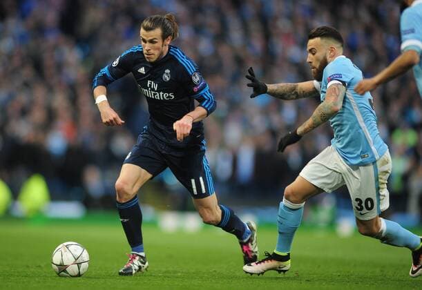 Football - 2015 2016 Champions League - Semi-Final, First Leg: Manchester City vs. Real Madrid Gareth Bale of Real Madrid at the Etihad Stadium. COLORSPORT ANDREW COWIE 