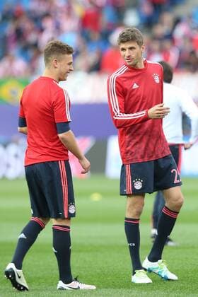 Madrid Joshua Kimmich (FC Bayern Muenchen) Thomas Mueller (FC Bayern Muenchen), Atletico Madrid vs. FC Bayern Muenchen, Fussball, Champions League Halbfinale, 27.04.2016, Copyright: Langer Eibner-Pressefoto EP_HLR
