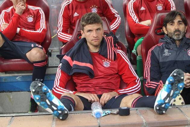 Madrid Thomas Mueller (FC Bayern Muenchen) auf der Bank, Atletico Madrid vs. FC Bayern Muenchen, Fussball, Champions League Halbfinale, 27.04.2016, Copyright: Langer Eibner-Pressefoto EP_HLR