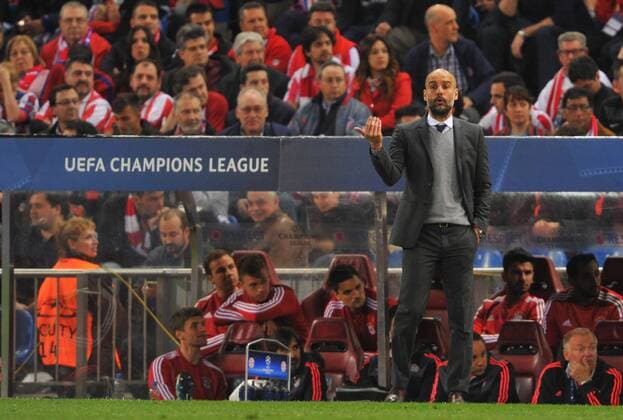 Fußball, Champions League, Atletico Madrid - Bayern München Josep Guardiola (FC Bayern) during the UEFA Champions League semifinals match between Atletico de Madrid and F.C Bayern Munchen played at Estadio Vicente Calderon, Madrid - FOTO : J.M.Colomo  xJ.M.Colomox xx