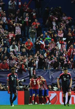 Atletico de Madrid Midfielder, Saul Niguez Esclapez - SAUL, number 17 celebrates after scoring a goal (1,0). Round Semi-finals 1st of the CHAMPIONS league, soccer match between Atletico de Madrid - Bayern de Munich at the Vicente Calderon estadium, Madrid - Spain (ESP) by April 27, 2016. PHOTO: Gregorio Lopez.  xGregorioxLopezx x SOCCERxSPAINx