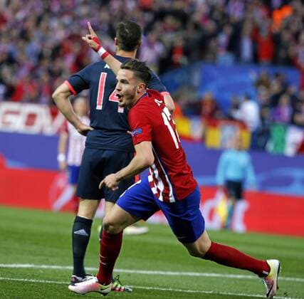 First leg of 1 2 Champions League match between Atletico and Bayer Munich. In this picture, Saul celebrates his goal. xRAFAxCASALx 