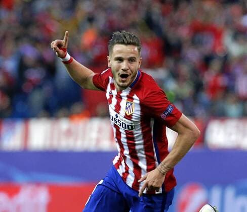 First leg of 1 2 Champions League match between Atletico and Bayer Munich. In this picture, Saul celebrates his goal. xRAFAxCASALx 