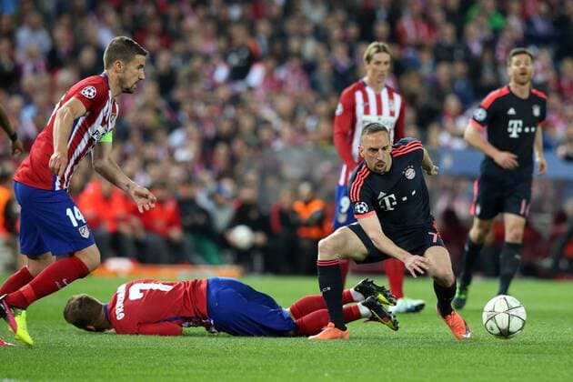 Madrid Gabi ( Atletico Madrid ) Antoine Griezmann ( Atletico Madrid ) Franck Ribery (FC Bayern Muenchen), Atletico Madrid vs. FC Bayern Muenchen, Fussball, Champions League Halbfinale, 27.04.2016, Copyright: Langer Eibner-Pressefoto EP_HLR