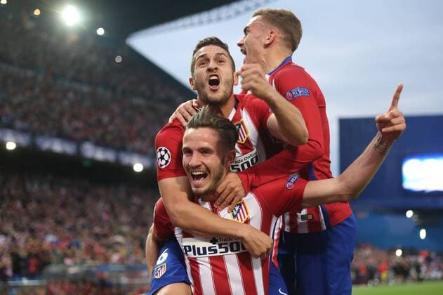 Madrid, Spain. 27th April 2016: Saul midfield from Atletico de Madrid, celebrating after scoring during the UEFA Champions League Semi Final (first-leg) agains FC Bayern München AG at the Vicente Calderon stadium. (Photo: Ivan Abanades Medina).  xIvanxAbanadesxMedinax xAtleticoxdexMadridx-xFCxBayernxMünchenxAGx(UEFAxChampionsxLeague)x