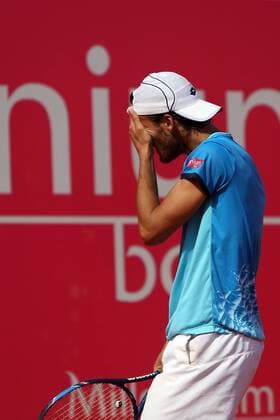 April 28, 2016 - Estoril, Portugal - Portuguese Joao Sousa reacts during his match against Spanish Nicolas Almagro during the Millennium Estoril Open ATP Tennis Herren 250 tennis tournament at the Clube de Tenis do Estoril in Portugal on April 27, 2016. Millennium Estoril Open ATP 250 tennis tournament - Jo‹o Sousa (POR) vs Spanish Nicolas Almagro (ESP) - ZUMAf123