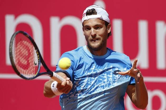 Portugal : Nicolas Almagro won at Estoril Open tournament Joao Sousa of Portugal in action against Nicolas Almagro of Spain during his second round match for the Estoril Open tennis tournament. Nicolas Almagro won with the score of 6-1,6-2.  FilipexAmorim