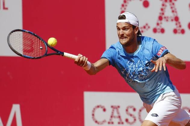 Portugal : Nicolas Almagro won at Estoril Open tournament Joao Sousa of Portugal in action against Nicolas Almagro of Spain during his second round match for the Estoril Open tennis tournament. Nicolas Almagro won with the score of 6-1,6-2.  FilipexAmorim