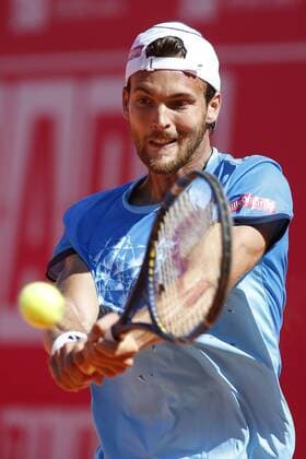 Portugal : Nicolas Almagro won at Estoril Open tournament Joao Sousa of Portugal in action against Nicolas Almagro of Spain during his second round match for the Estoril Open tennis tournament. Nicolas Almagro won with the score of 6-1,6-2.  FilipexAmorim