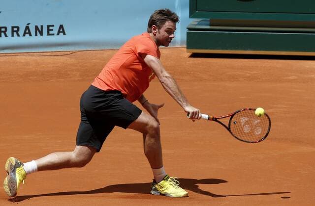 Swiss tennis player Stanislas Wawrinka hits the ball during a training session for the Mutua Madrid Open at Caja Magica court in Madrid, Spain, 30 April 2016. The Mutua Madrid Open runs from 29 April to 08 May 2016. Stanislas Wawrinka training !ACHTUNG: NUR REDAKTIONELLE NUTZUNG!  20160430-635976314795098410