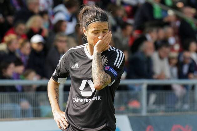 Dzsenifer Marozsan (Frankfurt, 10), enttäuscht schauend, Enttäuschung, Frustration, disappointed, pessimistisch, Porträt, Portrait, Fussball, UEFA Women s Champions League, 1. FFC Frankfurt - VfL Wolfsburg, xozx
