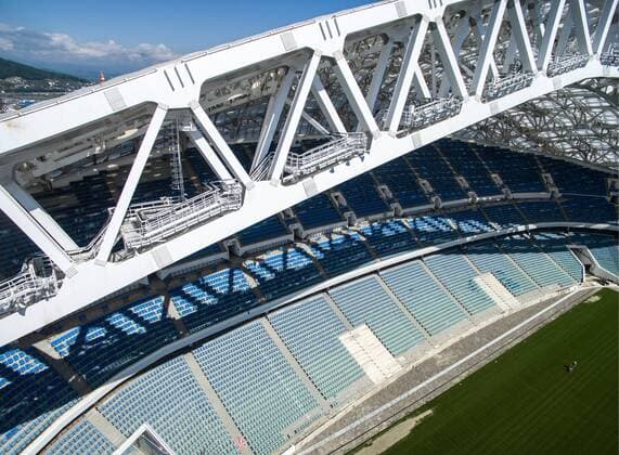 SOCHI, RUSSIA. MAY 2, 2016. An aerial view of the Fisht Stadium, a venue of the 2018 FIFA World Cup WM Weltmeisterschaft Fussball in Russia, in Sochi s Olympic Park. Sergei Bobylev TASS  TS021988