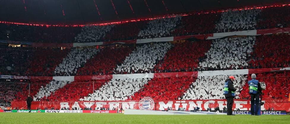 SOCCER - CL, Bayern vs Atletico MUNICH,GERMANY,03.MAY.16 - SOCCER - UEFA Champions League, semifinal, FC Bayern Muenchen vs Atletico Madrid. Image shows fans of FC Bayern Muenchen. Keywords: choreography. GEPAxpictures xThomasxBachun