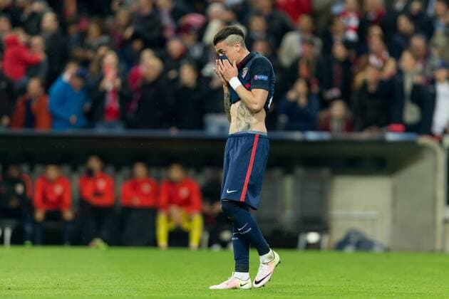 Dienstag. 03.05.2016, Champions League - Halbfinale, Rueckspiel in Muenchen, Saison 2015 2016, FC Bayern Muenchen - Atletico Madrid, v-l Jose Maria Gimenez (Atletico) DeFodi507