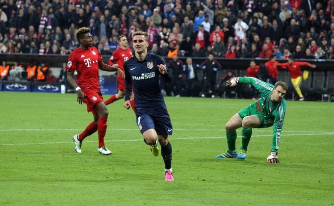 FC Bayern München - Atletico Madrid Deutschland, München, 03.05.2016, Fussball, UEFA Champions League, Saison 2015 2016, Halbfinale, Rückspiel, FC Bayern München - Atletico Madrid: mi. Antoine Griezmann (Atletico Madrid); Jubel Tor 1:1 Griezmann.