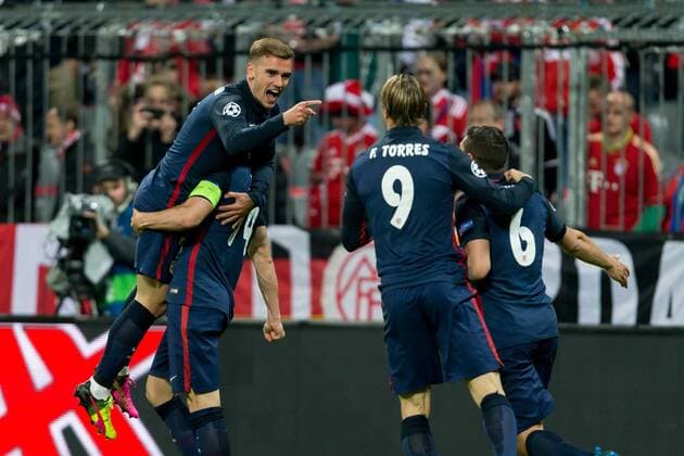 Dienstag. 03.05.2016, Champions League - Halbfinale, Rueckspiel in Muenchen, Saison 2015 2016, FC Bayern Muenchen - Atletico Madrid, v-l jubel um Antoine Griezmann (Atletico) nach seinem treffer zum 1:1 DeFodi507