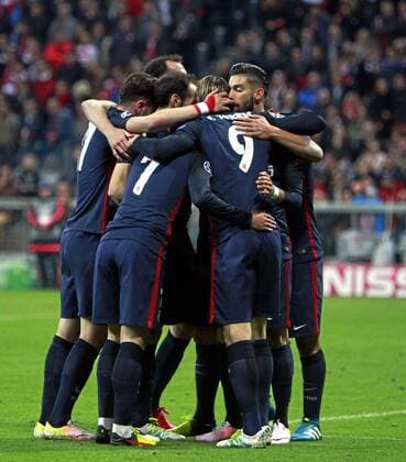 Champions League semifinals match between Atletico Madrid and FC Bayern München. In this picture, Atletico s Griezmann celebrates after scoring. xPABLOxMORENOx 