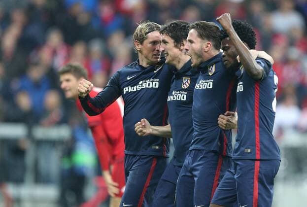 SOCCER - CL, Bayern vs Atletico MUNICH,GERMANY,03.MAY.16 - SOCCER - UEFA Champions League, semifinal, FC Bayern Muenchen vs Atletico Madrid. Image shows the rejoicing of Atletico Madrid. GEPAxpictures xThomasxBachun