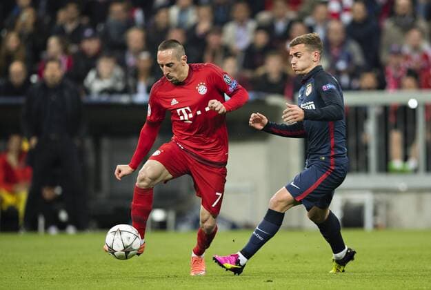 München, 03.05.2016, Allianz Arena Franck Ribery (FCB), Antoine Griezmann (Atletico) FC Bayern München vs. Atletico Madrid mm