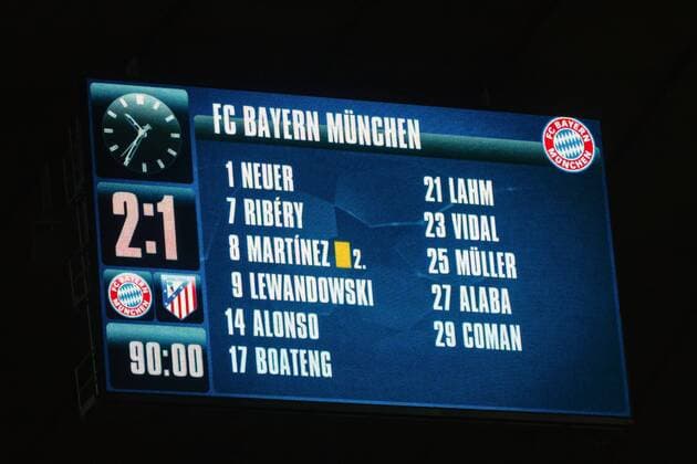 GER, UEFA CL, FC Bayern Muenchen (GER) vs Atletico Madrid (ESP) 03.05.2016, Allianz Arena, Muenchen, GER, UEFA CL Halbfinale Rueckspiel, FC Bayern Muenchen vs Atletico Madrid im Bild Endstand 2-1 nordphotoxStraubmeier