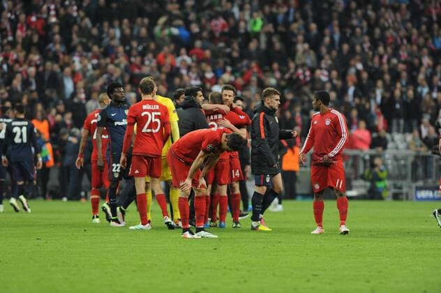 Die Bayern-Spieler enttaeuscht nach dem verpassten Einzug ins CL-Finale. , Bayern Muenchen - Atletico Madrid, Fussball ,Champions League, Halbfinale, Rueckspiel, 03.05.2016 , Muenchen Copyright: Stuetzle xEibner-Pressefoto ep_wse