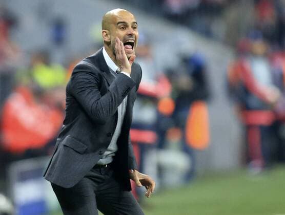 03.05.2016, Fussball UEFA Champions League 2015 2016, Halbfinale, Rückspiel, FC Bayern München - Atletico Madrid, in der Allianz-Arena München, Trainer Pep Guardiola (FC Bayern München) in Rage. 
