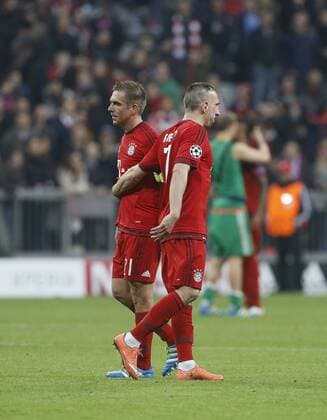 Enttäuschung München, V.li. Philipp Lahm (Bayern) , Franck Ribery (Bayern) . FC Bayern München-Atletico Madrid . München, GER, 03.05.2016, Halbfinale Rückspiel, Fussball-Champions League 2015-2016 .