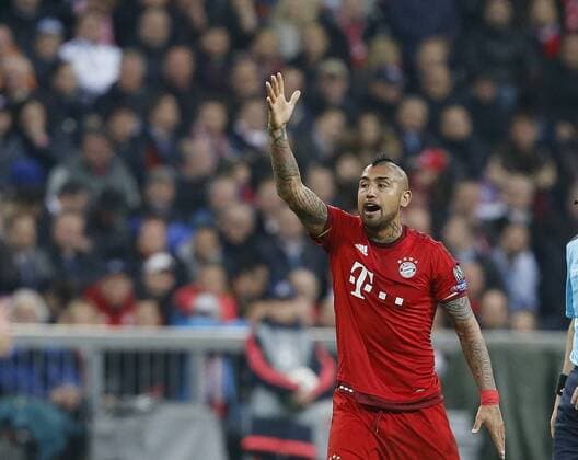 Arturo Vidal (Bayern) lautstark . FC Bayern München-Atletico Madrid . München, GER, 03.05.2016, Halbfinale Rückspiel, Fussball-Champions League 2015-2016 .