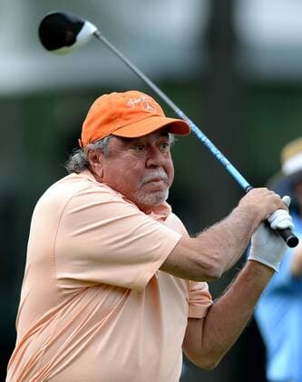 May 4, 2016 - Charlotte, NC, USA - Felix Sabates watches his drive from the 15th tee box during a Pro-Am at Quail Hollow Club in Charlotte, N.C., on Wednesday, May 4, 2016. Sabates played the round with NC Gov. Pat McCrory and golfer Rickie Fowler. Wells Fargo Pro-Am - ZUMAm67_