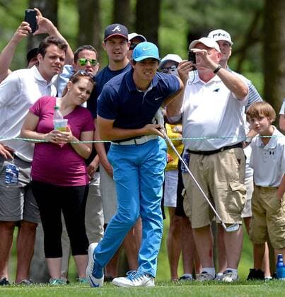 May 4, 2016 - Charlotte, NC, USA - Rory McIlroy watches his drive from the sixth tee box with members of the gallery during a Pro-Am at Quail Hollow Club in Charlotte, N.C., on Wednesday, May 4, 2016. Wells Fargo Pro-Am - ZUMAm67_