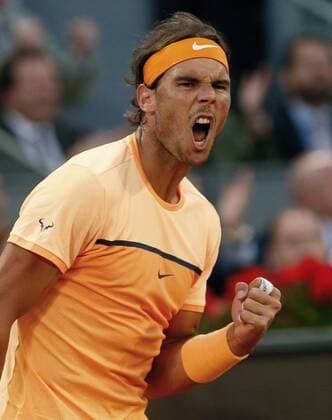 Spanish tennis player Rafa Nadal celebrates a point against US Sam Querrey during the third round of the Madrid Open at Caja Magica, Madrid, Spain, on 5 May 2016. EFE JuanJo Martin NADAL- SAM QUERREY !ACHTUNG: NUR REDAKTIONELLE NUTZUNG!  GRA513 20160505-635980814843663629