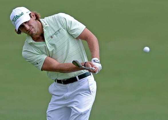 May 5, 2016 - Charlotte, NC, USA - Andrew Loupe chips his ball onto the 14th green during the first round of the Wells Fargo Championship at Quail Hollow Club in Charlotte, N.C., on Thursday, May 5, 2016. Wells Fargo Championship - ZUMAm67_