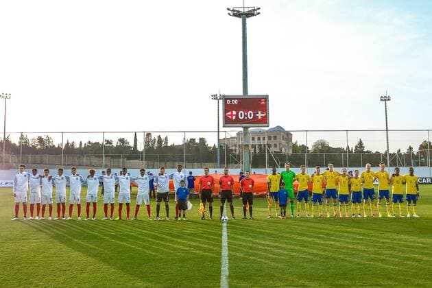 Azerbaijan: UEFA U17 U 17 - England - Sweden England and Sweden players during anthem for the UEFA European Under-17 Championship Azerbaijan 2016, Group C match between England v Sweden at the Karabakh Stadium.  AzizxKarimov