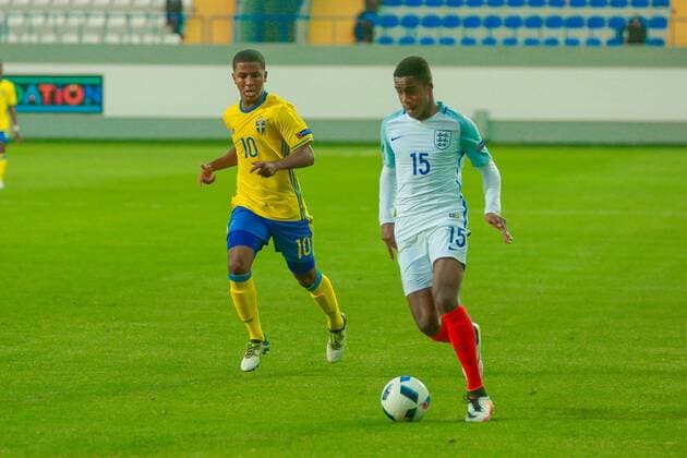 Azerbaijan: UEFA U17 U 17 - England - Sweden Ryan Sessegnon of England controls the ball during the UEFA European Under-17 Championship Azerbaijan 2016, Group C match between England v Sweden at the Karabakh Stadium.  AzizxKarimov