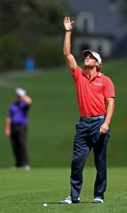May 5, 2016 - Charlotte, NC, USA - Andrew Loupe checks the direction of the wind by tossing blades of grass into the air along the seventh fairway during second round action of the Wells Fargo Championship at Quail Hollow Club on May 6, 2016 in Charlotte, N.C. Loupe finished the round at -8. Wells Fargo Championship - ZUMAm67_