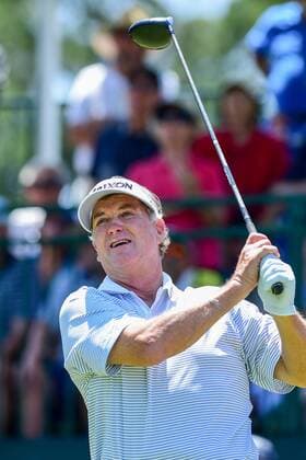 May 06, 2016: Peter Jacobsen watches his tee shot on 1 during round 1 of the 2016 Champions Tour Insperity Invitational, The Woodlands Country Club, The Woodlands, Texas. (Photo by Ken Murray Icon Sportswire) GOLF: MAY 06 Champions Tour - Insperity Invitational - First Round Icon201605062016016 EDITORIAL USE ONLY