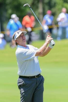 May 06, 2016: Peter Jacobsen watches his approach shot on 1 during round 1 of the 2016 Champions Tour Insperity Invitational, The Woodlands Country Club, The Woodlands, Texas. (Photo by Ken Murray Icon Sportswire) GOLF: MAY 06 Champions Tour - Insperity Invitational - First Round Icon201605062016028 EDITORIAL USE ONLY