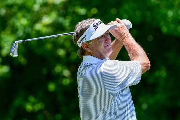 May 06, 2016: Peter Jacobsen watches his tee shot on 3 during round 1 of the 2016 Champions Tour Insperity Invitational, The Woodlands Country Club, The Woodlands, Texas. (Photo by Ken Murray Icon Sportswire) GOLF: MAY 06 Champions Tour - Insperity Invitational - First Round Icon201605062016047 EDITORIAL USE ONLY