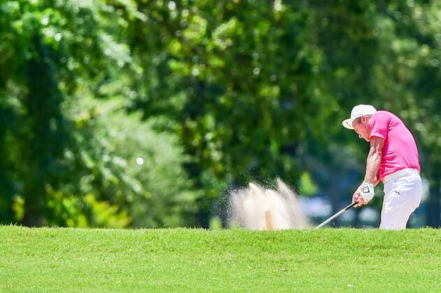May 06, 2016: Jesper Parnevik hits his approach shot from the trap on 2 during round 1 of the 2016 Champions Tour Insperity Invitational, The Woodlands Country Club, The Woodlands, Texas. (Photo by Ken Murray Icon Sportswire) GOLF: MAY 06 Champions Tour - Insperity Invitational - First Round Icon201605062016063 EDITORIAL USE ONLY