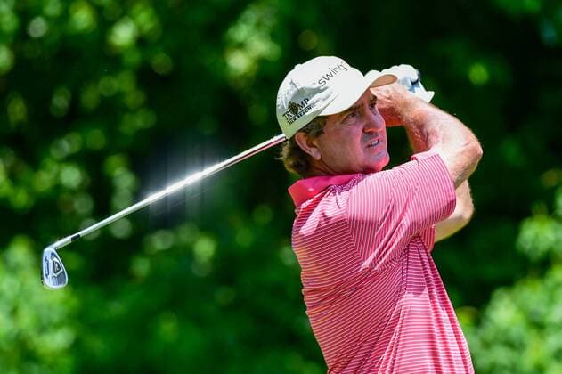 May 06, 2016: Gene Sauers watches his tee shot on 3 during round 1 of the 2016 Champions Tour Insperity Invitational, The Woodlands Country Club, The Woodlands, Texas. (Photo by Ken Murray Icon Sportswire) GOLF: MAY 06 Champions Tour - Insperity Invitational - First Round Icon201605062016067 EDITORIAL USE ONLY