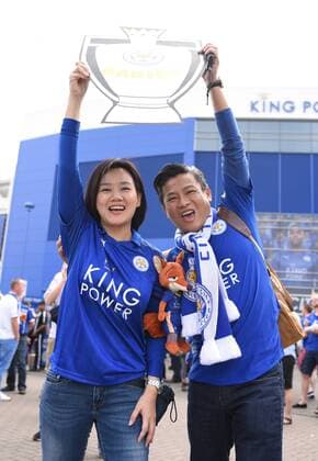 Leicester city fans celebrate before the Barclays Premier League match at the King Power Stadium Leicester. Photo credit should read: Nathan Stirk Sportimage - Newcastle Utd vs Tottenham - St James Park Stadium - Newcastle Upon Tyne - England - 19th April 2015 - Picture Phil Oldham Sportimage EDITORIAL USE ONLY. No use with unauthorised audio, video, data, fixture lists, club league logos or live services. Online in-match use limited to 120 images, no video emulation. No use in betting, games or single club league player publications.
