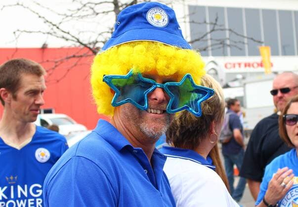 SOCCER - PL, Leicester vs Everton LEICESTER,ENGLAND,07.MAY.16 - SOCCER - Premier League, Leicester City FC vs Everton FC. Image shows a fan. GEPAxpictures xCh.xKelemen