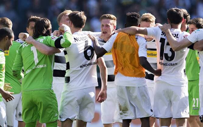 Mönchengladbach, 07.05.2016, Borussia Park Schlussjubel: Andre Hahn (BMG) VfL Borussia Mönchengladbach - Bayer Leverkusen mm