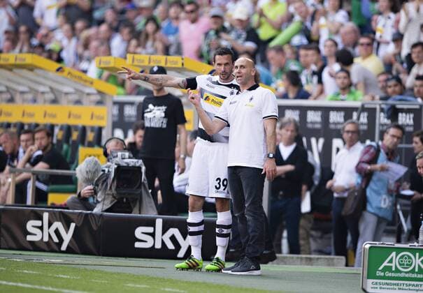 Mönchengladbach, 07.05.2016, Borussia Park Martin Stranzl (BMG), Trainer Andre Schubert (BMG) VfL Borussia Mönchengladbach - Bayer Leverkusen mm