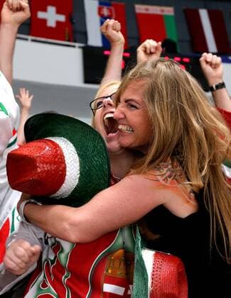 ST. PETERSBURG, RUSSIA. MAY 8, 2016. Hungary s fans cheer in their 2016 IIHF World Championship WM Weltmeisterschaft Preliminary Round Group B Ice hockey Eishockey match against Canada at the Yubileyny Sports Palace. Alexander Demianchuk TASS  TS021FE2