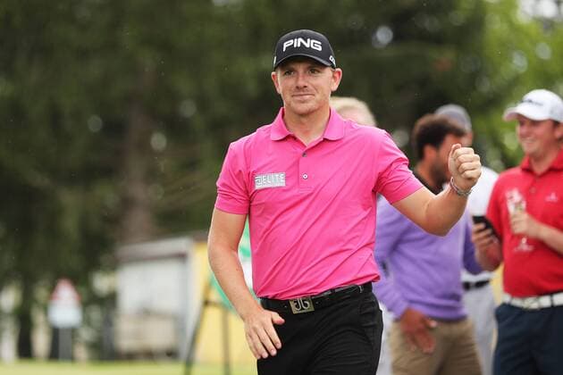 GOLF - Goesser Open 2016 MARIA LANKOWITZ,AUSTRIA,08.MAY.16 - GOLF - Alps Tour, Goesser Open, GC Erzherzog Johann, award ceremony. Image shows the rejoicing of Matt Wallace (ENG). GEPAxpictures xDanielxGoetzhaber