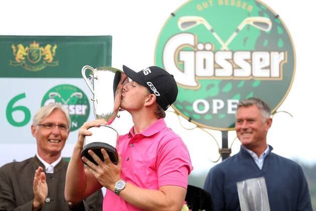 GOLF - Goesser Open 2016 MARIA LANKOWITZ,AUSTRIA,08.MAY.16 - GOLF - Alps Tour, Goesser Open, GC Erzherzog Johann, award ceremony. Image shows Matt Wallace (ENG). GEPAxpictures xDanielxGoetzhaber