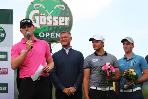 GOLF - Goesser Open 2016 MARIA LANKOWITZ,AUSTRIA,08.MAY.16 - GOLF - Alps Tour, Goesser Open, GC Erzherzog Johann, award ceremony. Image shows Matt Wallace (ENG). GEPAxpictures xDanielxGoetzhaber
