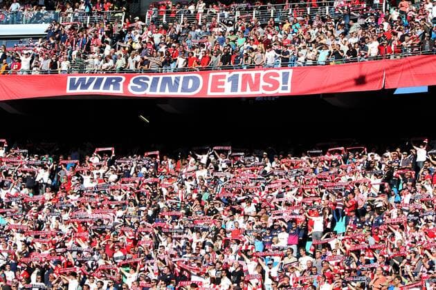 08.05.2016, xkvx, Fussball 2.Bundesliga, RB Leipzig - Karlsruher SC, emspor, v.l. Fans des RB Leipzig feiern den Auftsieg jubeln nach de Spielende freuen sich steigen auf - Wir sind Eins! Leipzig