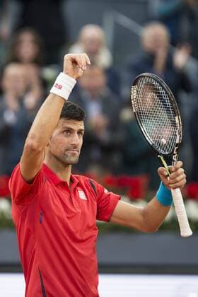 Serbian Novak Djokovic celebrating the victory and the championship during TPA Finals Mutua Madrid Open Tennis 2016 in Madrid, May 08, 2016.  (20160508133)